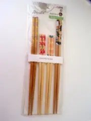 4 Pairs Set Bamboo Chopsticks Pets Kids Reusable with animal prints.
