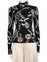 Black Floral Turtleneck Top