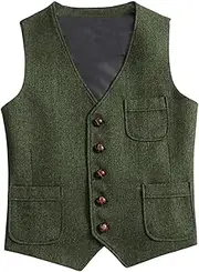 [HEYDHSDC] Men'S Business Silver Vest Jacket Slim Fit Prom Wool Blazer Double Breasted Waistcoat For Party Wedding Army En8 Xxxl