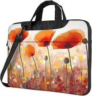 Red Poppy Flowers Laptop Bag Men Women Computer Bag 15.6in Shoulder Messenger Bag Briefcase Business Work Bags Purse, Black, 15.6 inch
