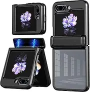 [Asuwish] Phone Case for Samsung Galaxy Z Flip 5 5G 2023 with Camera Cover Slide Protection Slim Clear Bumper Cell Accessories ZFlip5 Z5 G Flip5 5Z Women Girls Men Boys Black