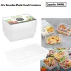 60 x Takeaway Food Containers Plastic Lids Rectangular Lunch Box Meal Prep 500ML