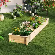 CostwayWooden Raised Garden Bed with 2 Planter Boxes and Dividers-Natural