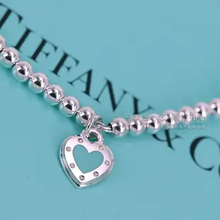 Tiffany&Co.藍色琺瑯愛心Love刻字925純銀串珠手鍊