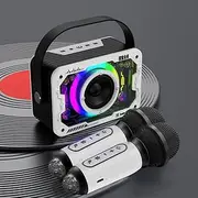 Portable Karaoke Speaker, Mini Bluetooth Speaker with 2 Wireless Microphones, 4 Play Modes, Speaker Support Bluetooth/TF Card/AUX/U Disk Playback, for Home Party, Picnic, Car White