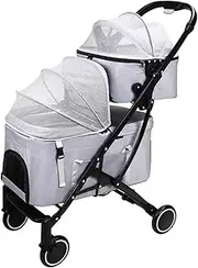 Double Travel Dog Pram Stroller, Double-Layer Pet Strollers for Cats and Dogs, Detachable Pet Stroller Pushchair Cat Buggy Cart Carrier Dog Pushchair for Twin or Multiple(Grey a)