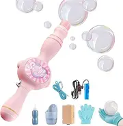 Colorful Smoke Bubble Machine & Elastic Bubble Fog Wand,Magic Interactive Fog Giant Smoke Bubble Machine with LED Lights Effect for Party, Fun Indoor Outdoor Gazillion Bubbles Accessories(Pink)