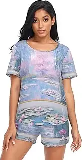 [RPLIFE] Water Lily Pond by Claude Monet Sleepwear Sets for Women, Summer Jammies for Women, Water Lily Pond By Claude Monet, Small