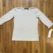 Pea Bee & Jae Beige 3/4 Sleeve Shell Tee Shirt Girls Medium 7/8 Slim Fit Stretch