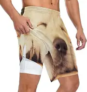 [ZZXXB] Sleeping Golden Retriever Athletic Shorts for Men with Pockets 2 in 1 Quick Dry Running Shorts S-3XL