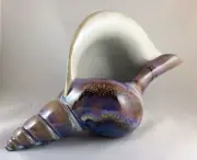 Studio Art Pottery Glazed Shell Signed DUDLEY SMITH PREIS Hawaii (6 1/2” T-10"W)