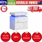 Bedside Table 2 Drawers LED Nightstand Marble Effect White