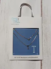 ~NWT TIME & TRU~Gold Initial Letter 'T' Necklace Set Of 2~16 & 18"w/Extenders~