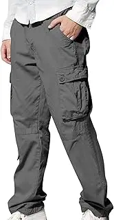 [Generic] Men's Flex Ripstop Cotton Cargo Pants Lightweight Hiking Tactical Pants Straight-fit Flap Pockets Quick Outdoor Pants
