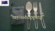 Folding Cutlery with Carry Pouch Fork Knife Spoon Stainless Steel Camping Hiking