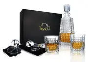 1917 Whiskey Decanter 9 Pieces Set, Crystal Whiskey Decanter and Glass Set wi...