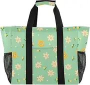 [sanluoli] Tote Collapsable Beach Bag Tote Sandproof with Handles Canvas Laundry Bag, Small Flowers, 1 size