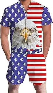 [RAISEVERN] Prime Mens Day 3D Pattern Printed Personalized Short Sleeve Summer Jumpsuit Rompers Playsuit Bro One Piece Slim Fit