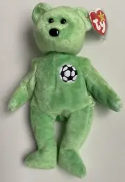 NEW 1998 TY Beanie Babies Kicks Soccer Bear MINT with Hang Tag *ERRORS on Tag*