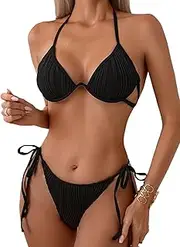 [Fanuerg] Women's Underwire Triangle Bikini Set Halter String Two Piece Swimsuit Thong Bathing Suit