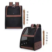Birds Parrot Carrier Backpack Breathable Travel Bags Cage with Standing Perch-Brown