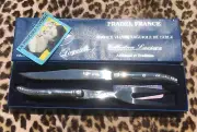 FRENCH LAGUIOLE PRADEL 1970s CARVING SET~ICONIC BEE LOGO~TEMPERED STEEL~NEW&BOX