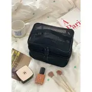 Olsin - Plain Mesh Travel Makeup Bag Black - One Size