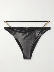[Versace] Versace - Embellished Cutout Metallic Bikini Briefs - Black - 2 2 Black
