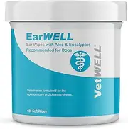 VetWELL EarWELL Dog Ear Wipes - Otic Cleaning Wipes for Infections and Controlling Yeast, Mites and Odour in Pets - 100 Count