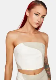 [Pretty Garbage] Color Block Vegan Leather Lace Up Top