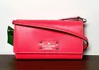 New Kate Spade Wellesley Leather Natalie Crossbody Clutch Hot Rose &Dustbag NWT