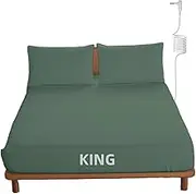 OKOHEY Grounding Fitted Sheet with 15 feet Cord, California King Size, 5% Silver Fiber & 95% Cotton Fiber, Conductive Earthing Bed for Better Sleep EMF Protection, Green, 76x80x13 inch