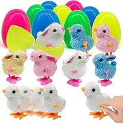 12 Pcs Easter Eggs Filled with Wind-Up Chicks and Bunnies 4" Large Surprise Eggs for Easter Eggs Hunt Easter Basket Stuffers Easter Gift for Kids