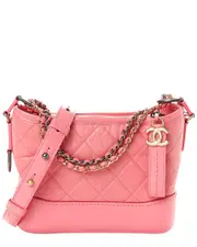 Chanel Pink Leather Aged Quilted Small Gabrielle Hobo (Authentic Pre-Loved)