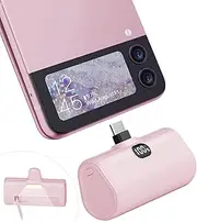 LUCKYDUO Small USB C Portable Charger, 5000mAh Ultra Compact Mini Power Bank Built-in Phone Stand and LED Light, PD15W LCD Display Battery Pack for Travel, Compatible with iPhone16/15/Samsung