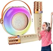 Portable Karaoke Machine | Wireless Speaker with Two Microphones - LED Lights, Compact Speaker, Sound Machine for Family Home Gathering