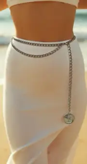 Women Silver Metal Chain Dance Party Fashion Belt Medallion Coin Charm XL XXL