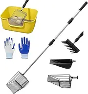 Chicken Poop Scooper, Extendable Litter Scoop, 4 Interchangeable Shovel Heads Telescopic Handle for Comfortable Reach, Farm, Waste Cleanup, Animal Habitat Maintenance, Grey, Green