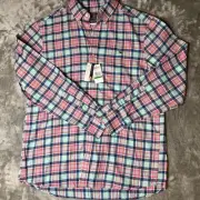 Vineyard Vines Shirt Large Flannel Red Blue Green Plaid Button Down Whale