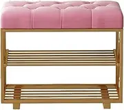 Entryway Shoe Bench Storage Bench End of Bed Bench Shoe Rack Bench Nordic Double Layer, Household Shoe Changing Stool with Flannel Cushion, Entrance Wrought Iron Shoe Stool Frame