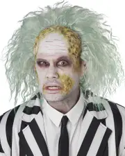 Obnoxious Ghost Bald Cap Curly Green Wig