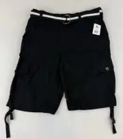Southpole Cargo Shorts Ripstop Canvas Belted Skater Streetwear 34 Black Mens NWT