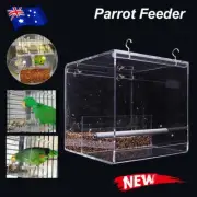 Automatic Acrylic Parrot Feeder No Mess Bird Cage Seed Feeding Container Box AU