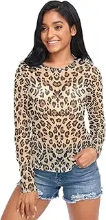 [RPLIFE] Leopard Print Women Mesh Shirt, Sexy Sheer Tops for Women S-XXL