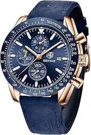 [BY BENYAR] Watch for Men Analog Quartz Chronograph Waterproof Luminous Designer Mens Wrist Watches Business Work Sport Casual Dress Watch with Silicone Strap Elegant Gifts for Men