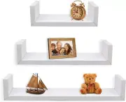 Set of 3 Floating “U” Shelves, Easy-to-Assemble Floating Wall Mount Shelves for