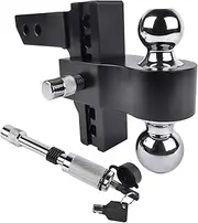 AKWH Adjustable Trailer Hitch Fits 2-inch Receiver, 6-inch Drop/Rise, Solid Tube Hitch -12,500 LBS for Heavy Duty Truck with Double Stainless-Steel Locks, Black