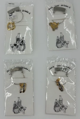 NEW Navika USA Set of 4 Mark your Drink Wine Glass Charms Heart Golf Cart Shoes