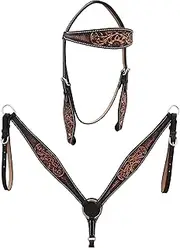CHALLENGER Horse Western Leather Tooled Headstall Bridle Breast Collar Tack Set 78HR