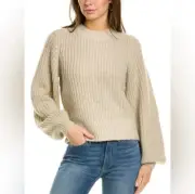 Boden Chunky Knit Ribbed Crewneck Sweater Wool Alpaca Pullover Beige Oat Large